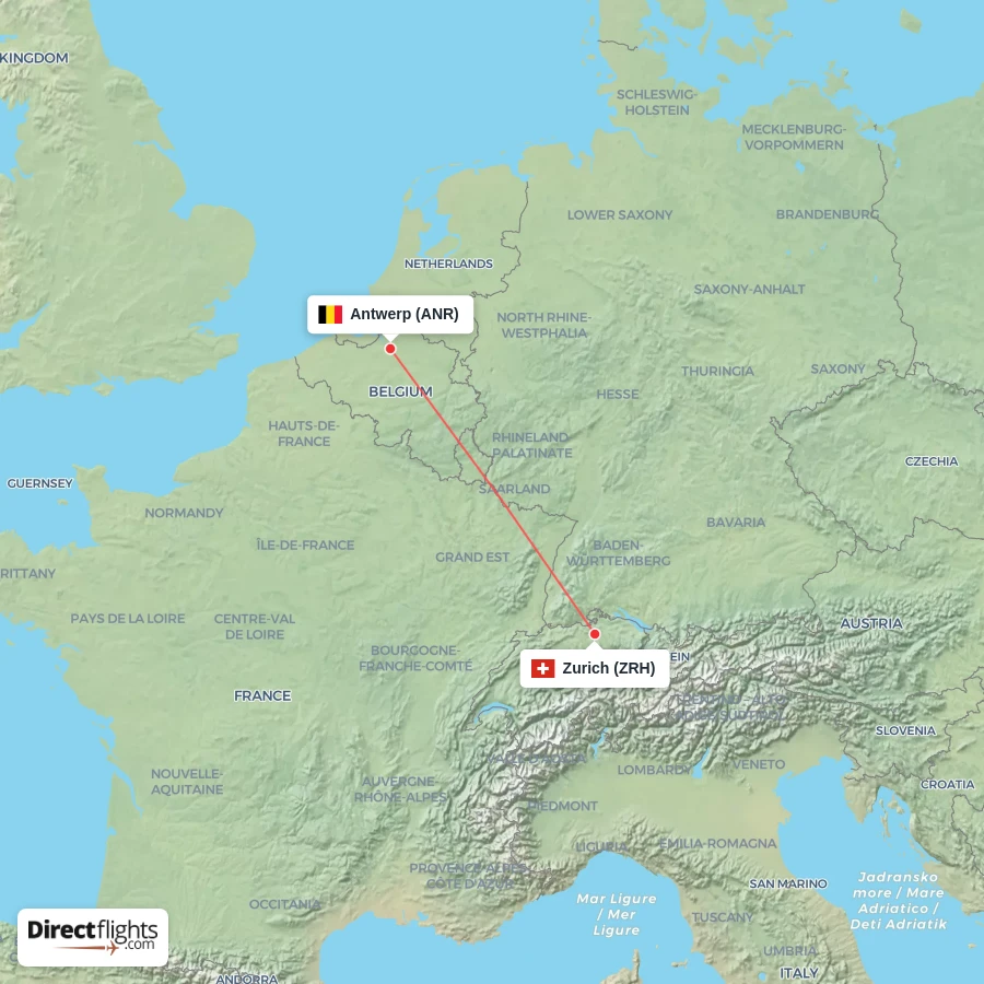 ZRH - ANR route map