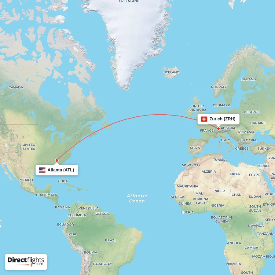 ZRH - ATL route map