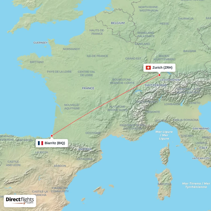 ZRH - BIQ route map