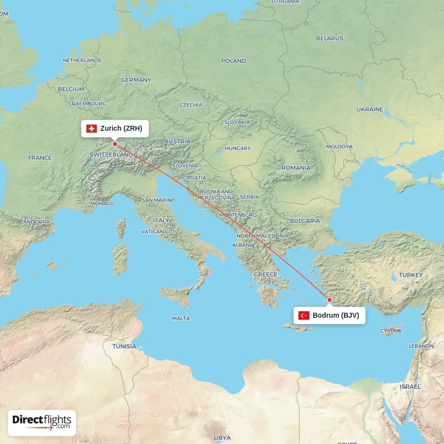 ZRH - BJV route map