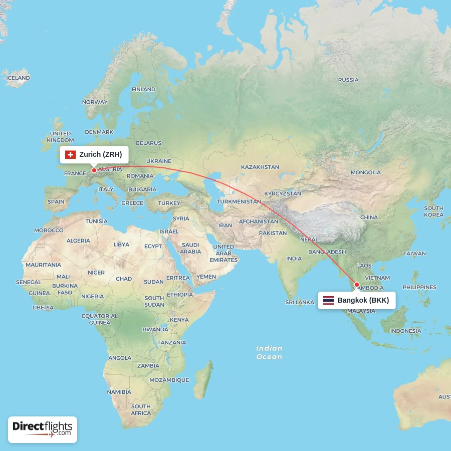 ZRH - BKK route map