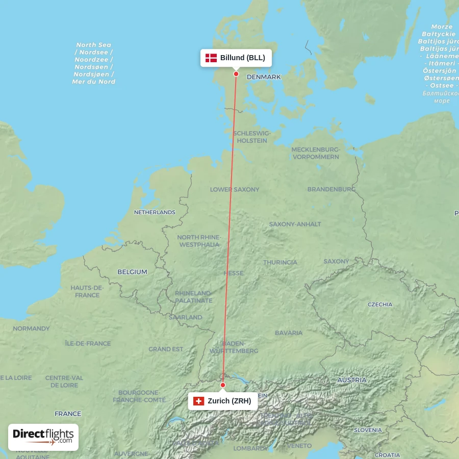 ZRH - BLL route map