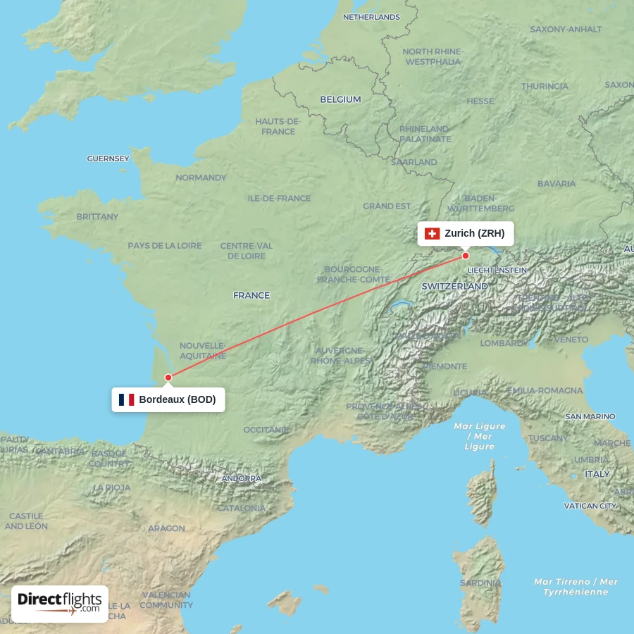 ZRH - BOD route map