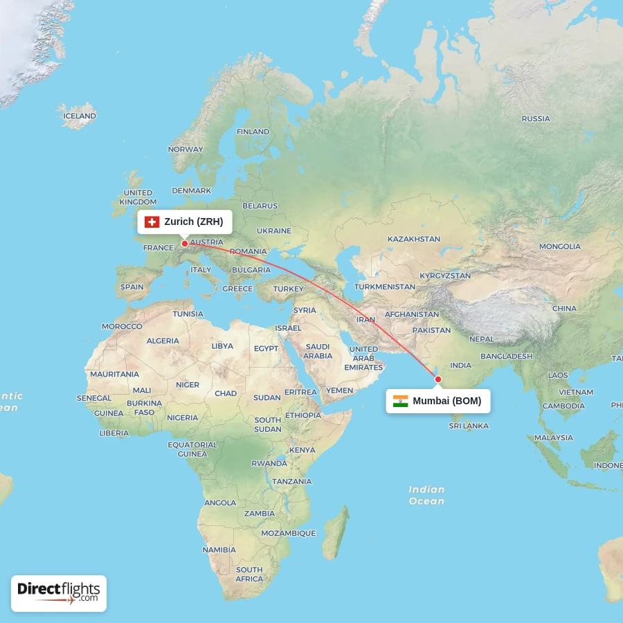 ZRH - BOM route map