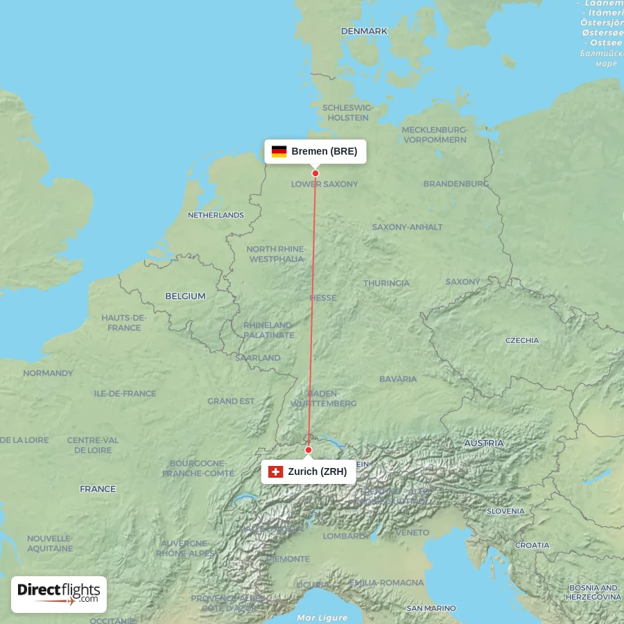 ZRH - BRE route map