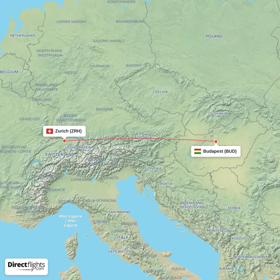 ZRH - BUD route map