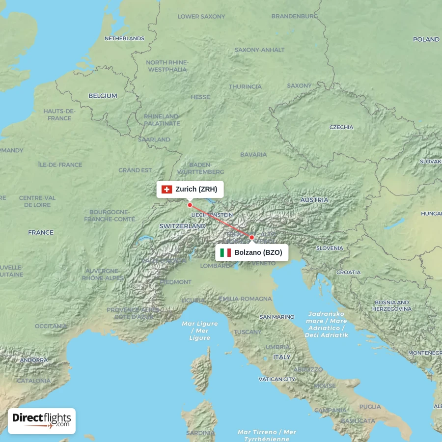ZRH - BZO route map