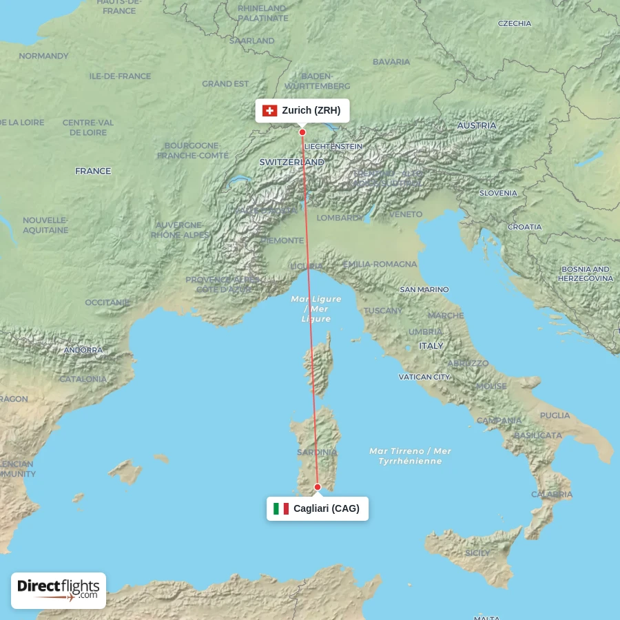 ZRH - CAG route map
