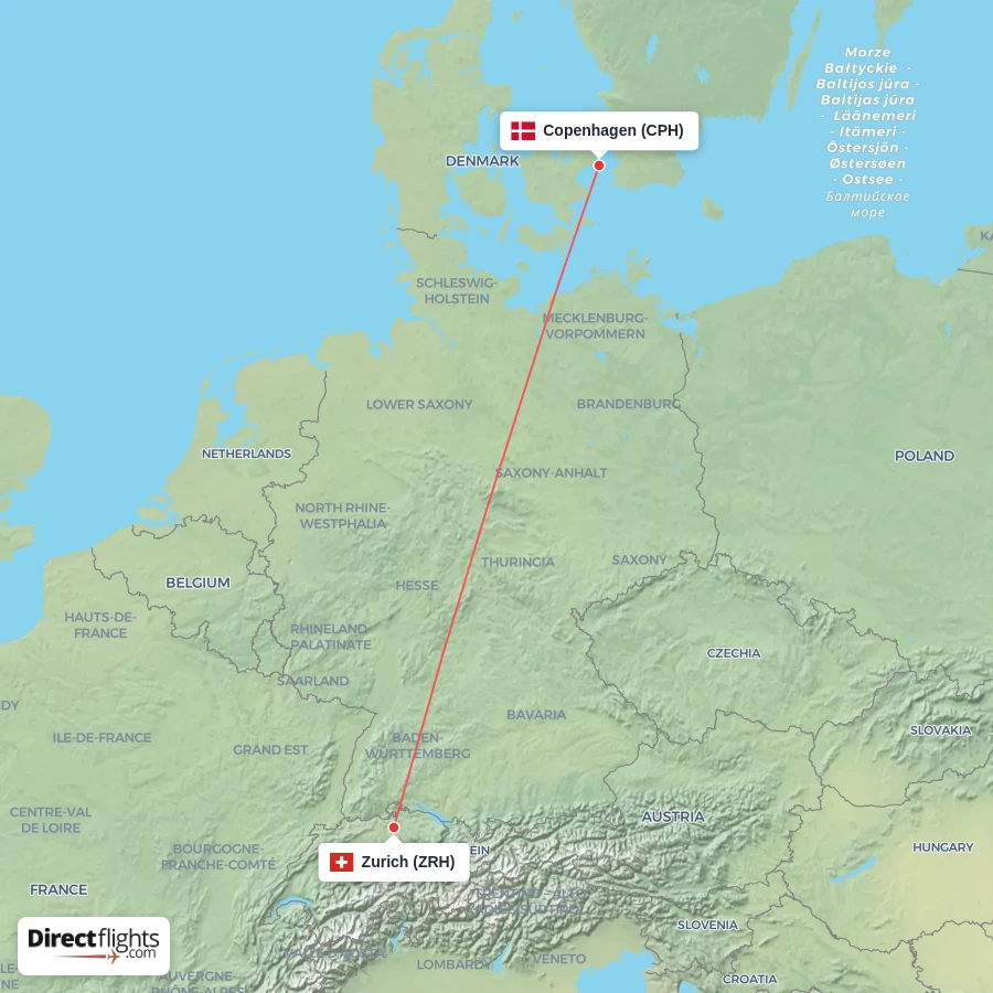 ZRH - CPH route map