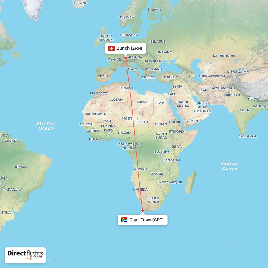 ZRH - CPT route map