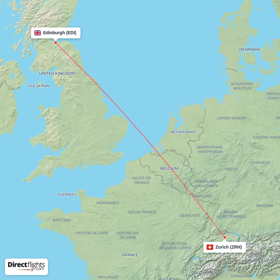 ZRH - EDI route map