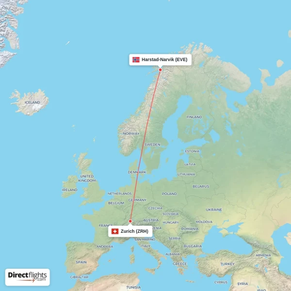 Zurich - Harstad-Narvik direct flight map