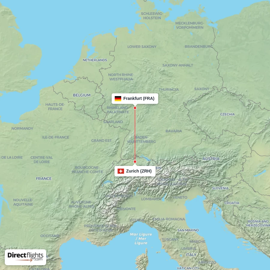 ZRH - FRA route map