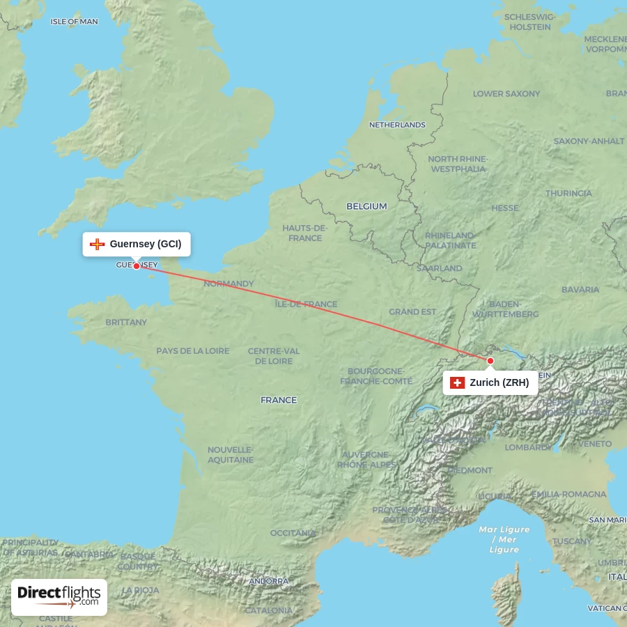 ZRH - GCI route map