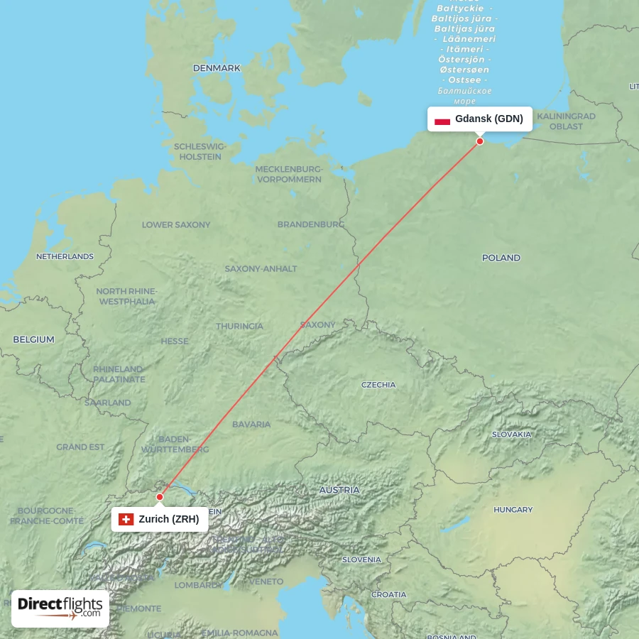 ZRH - GDN route map