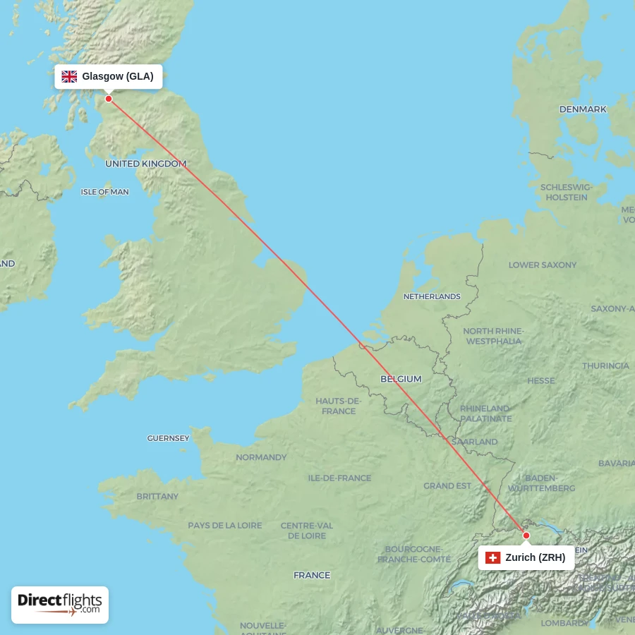 ZRH - GLA route map