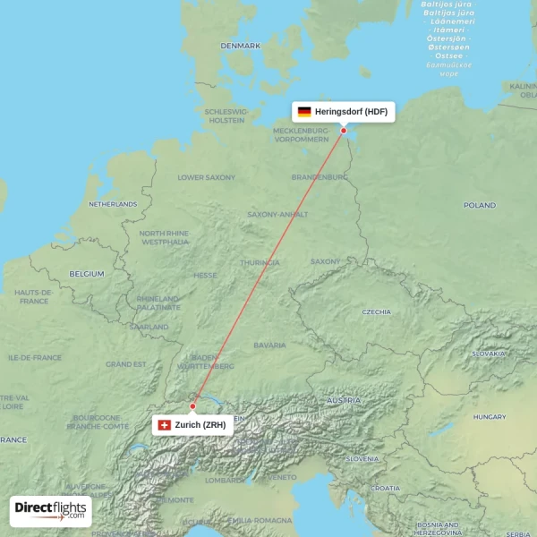 Zurich - Heringsdorf direct flight map
