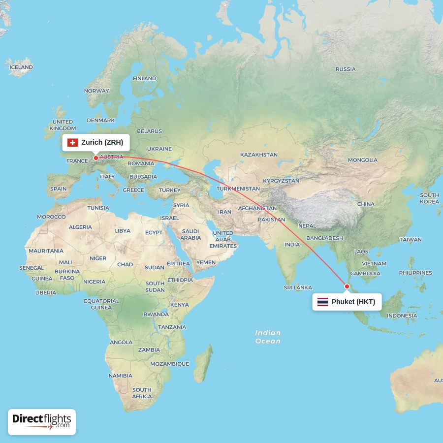 ZRH - HKT route map