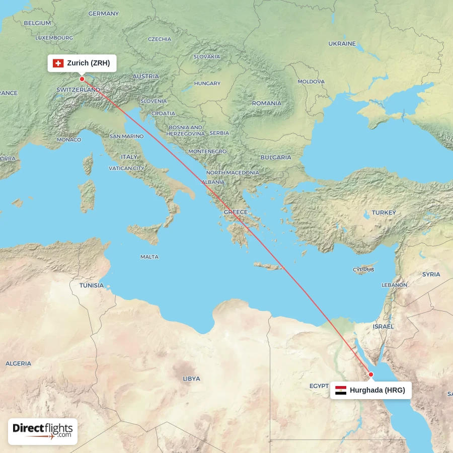 ZRH - HRG route map