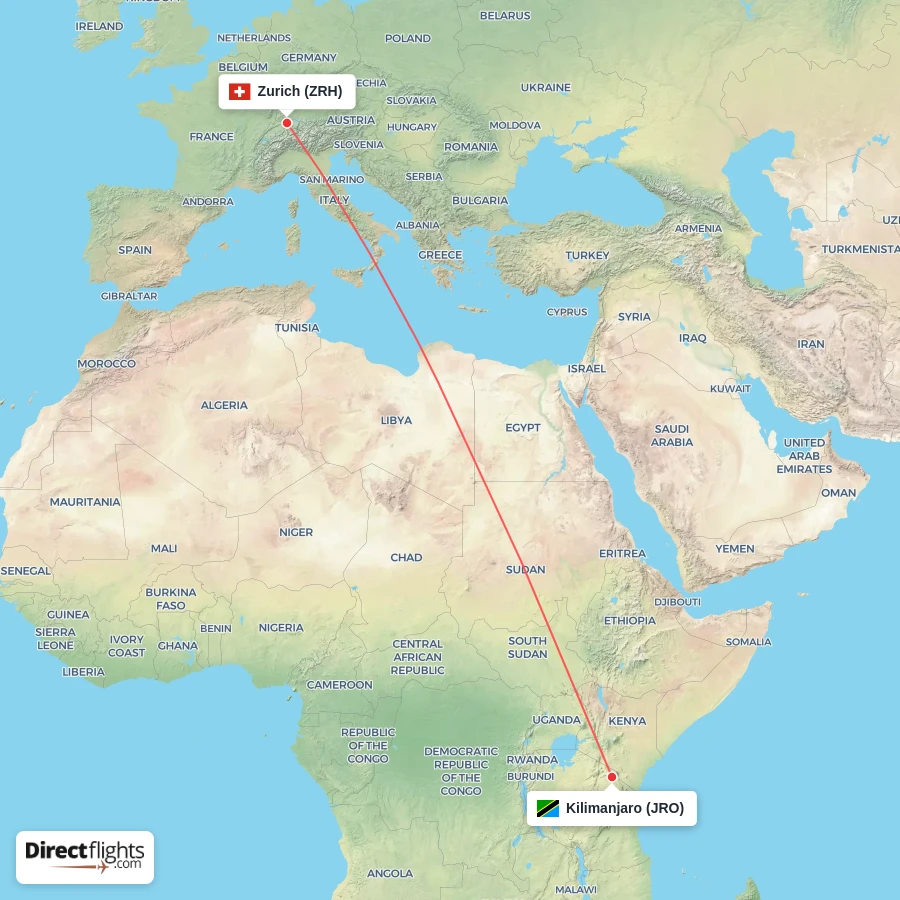 ZRH - JRO route map