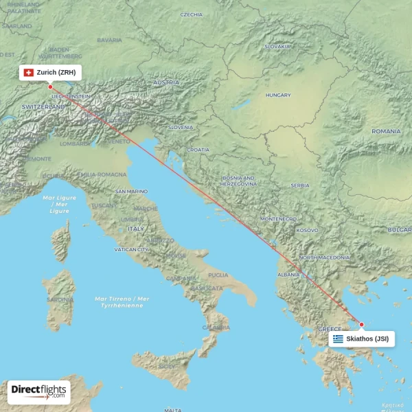 Zurich - Skiathos direct flight map