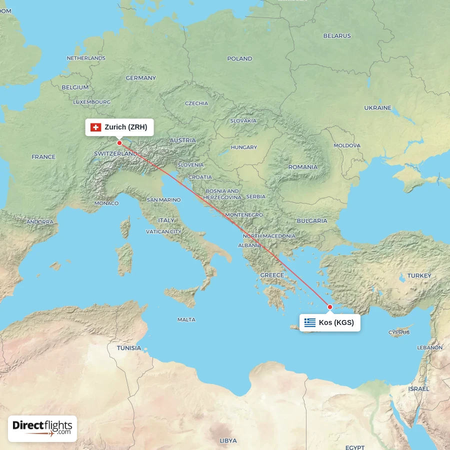 ZRH - KGS route map