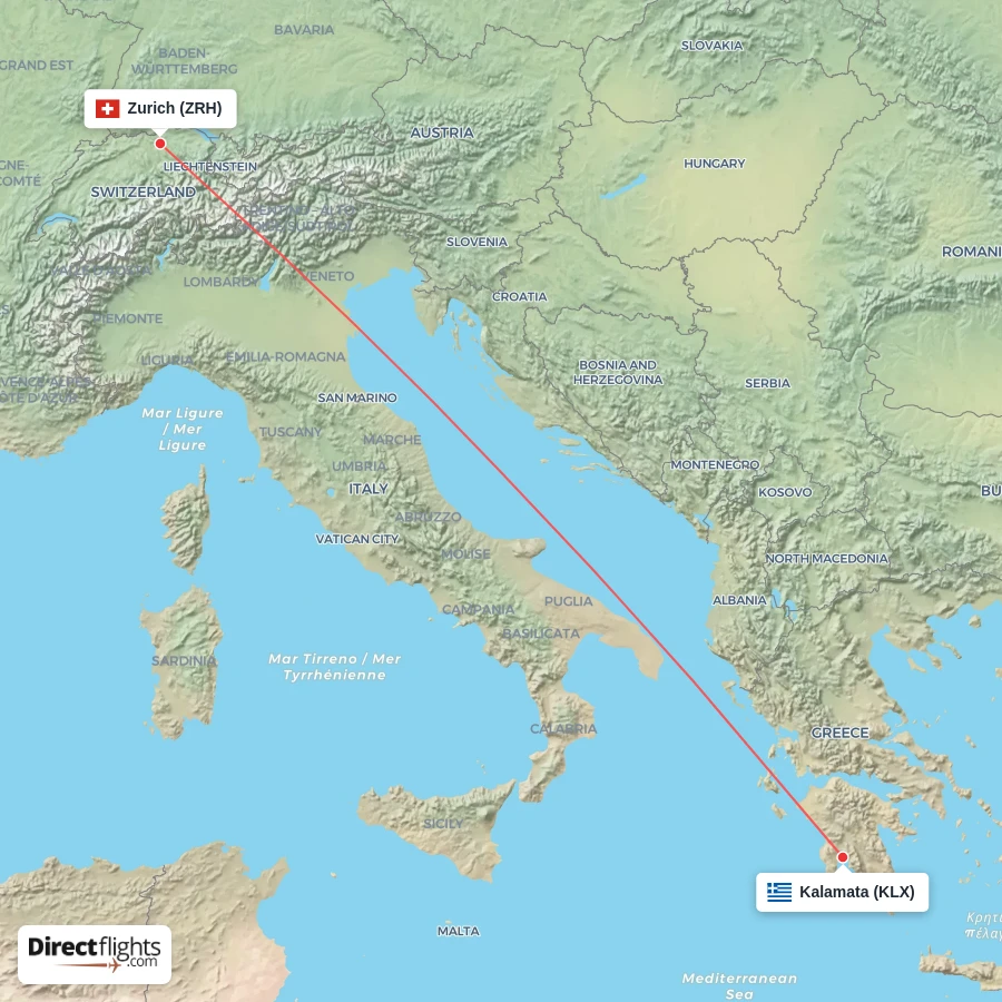 ZRH - KLX route map