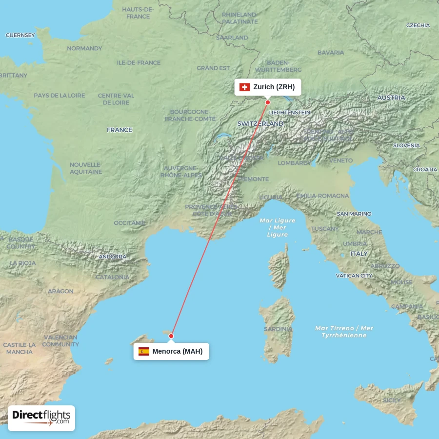 ZRH - MAH route map