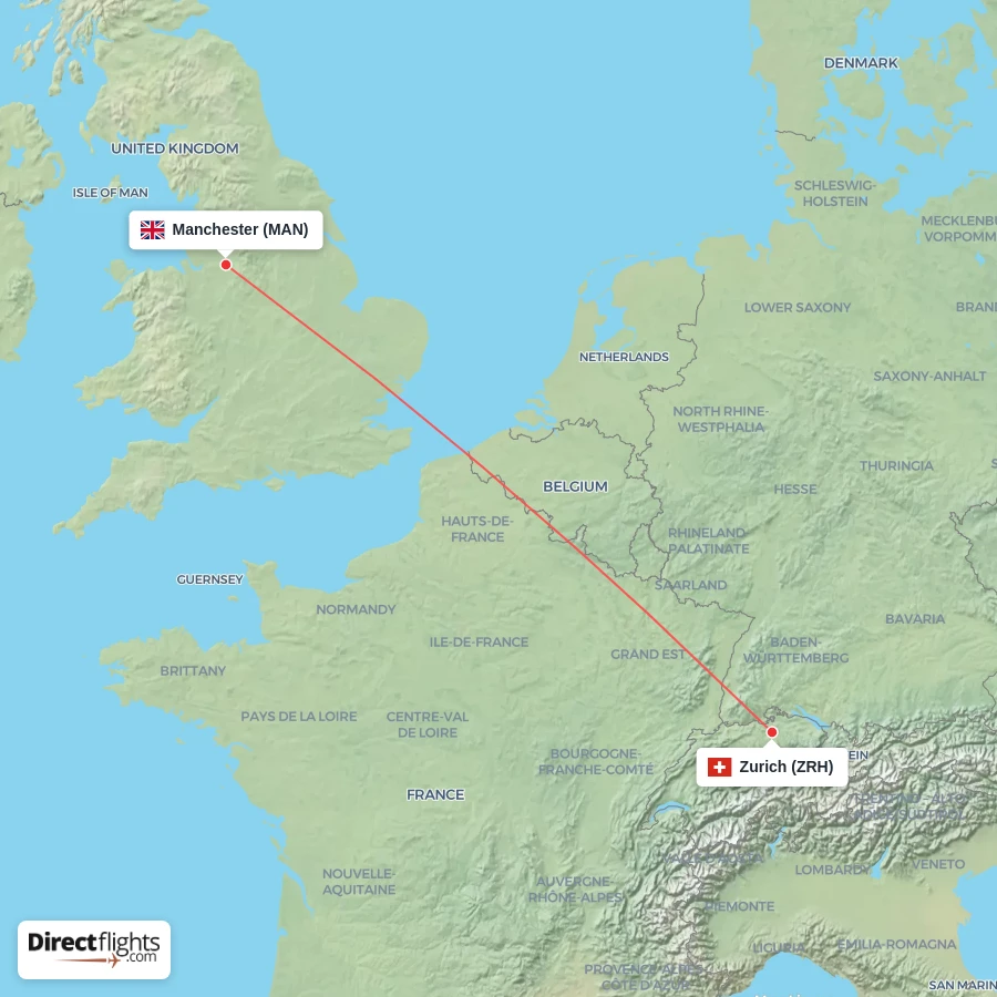 ZRH - MAN route map