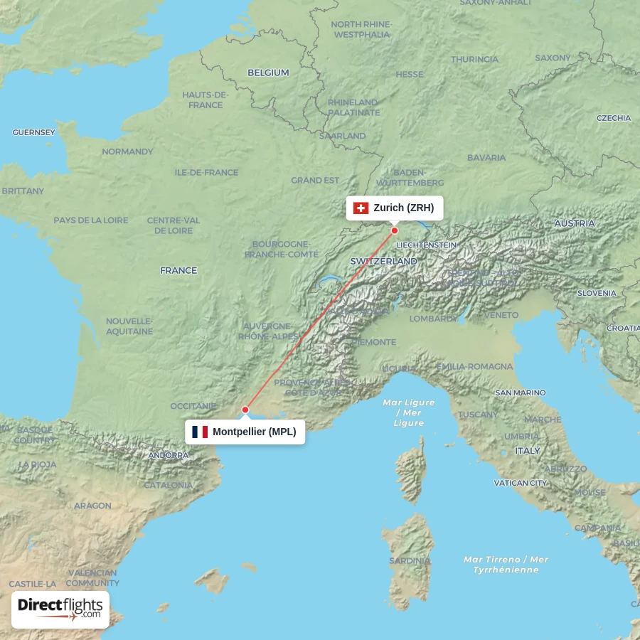 ZRH - MPL route map