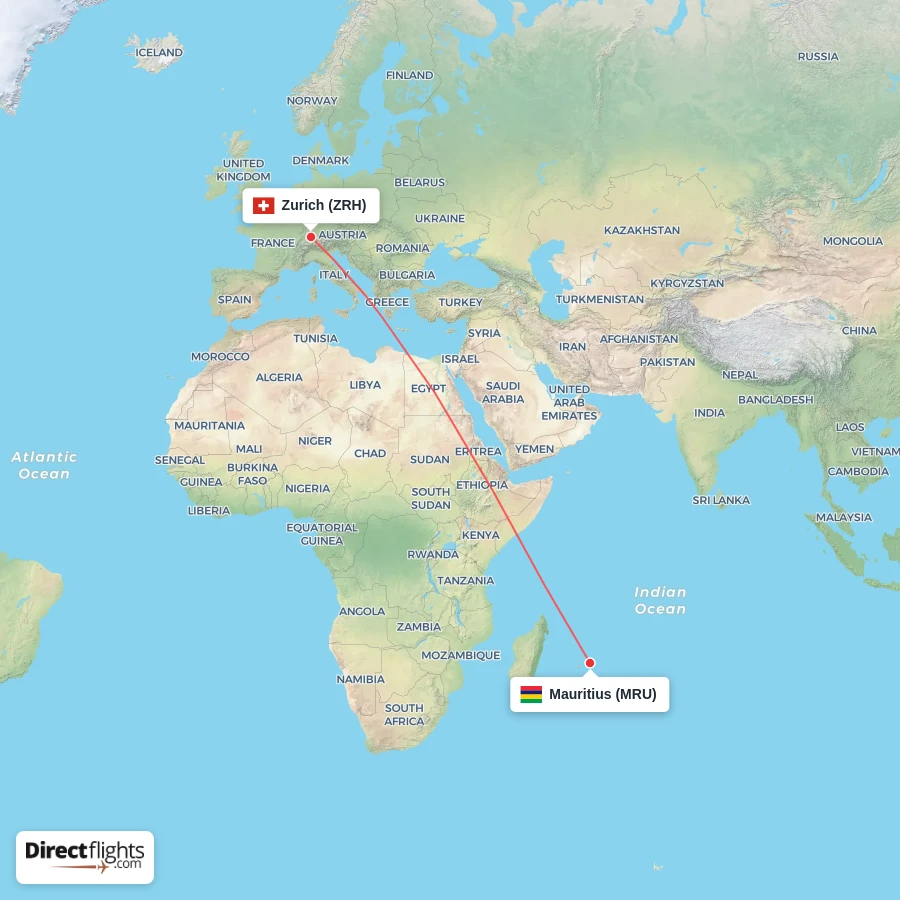 ZRH - MRU route map