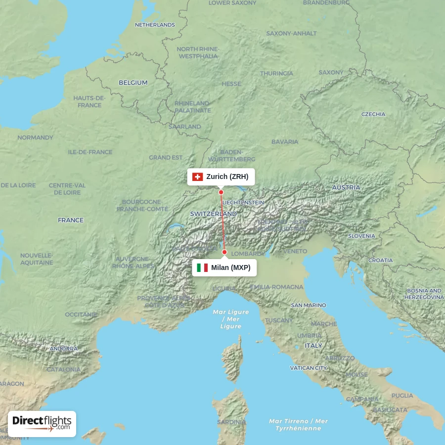 ZRH - MXP route map