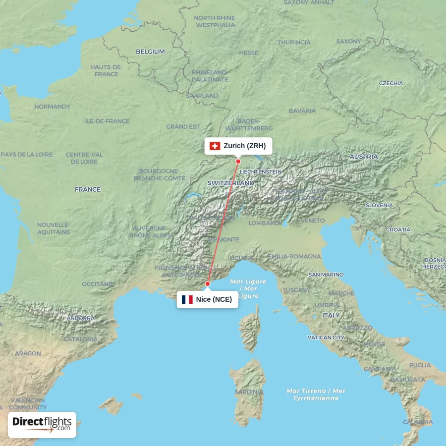 ZRH - NCE route map