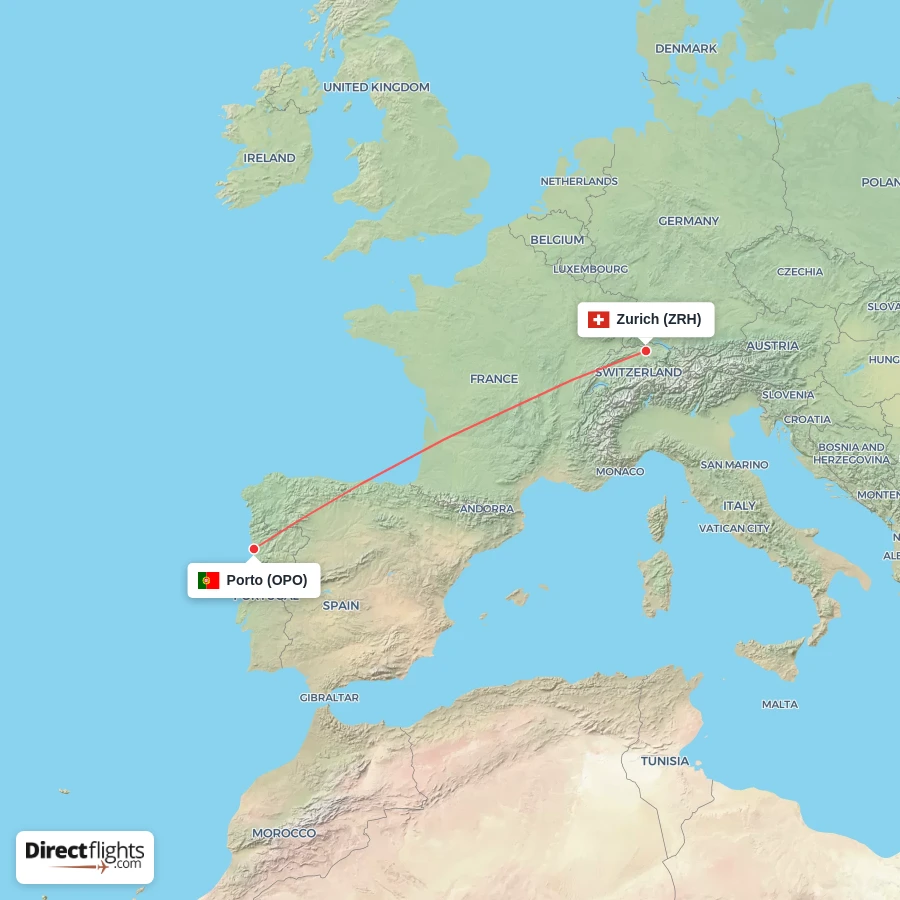 ZRH - OPO route map