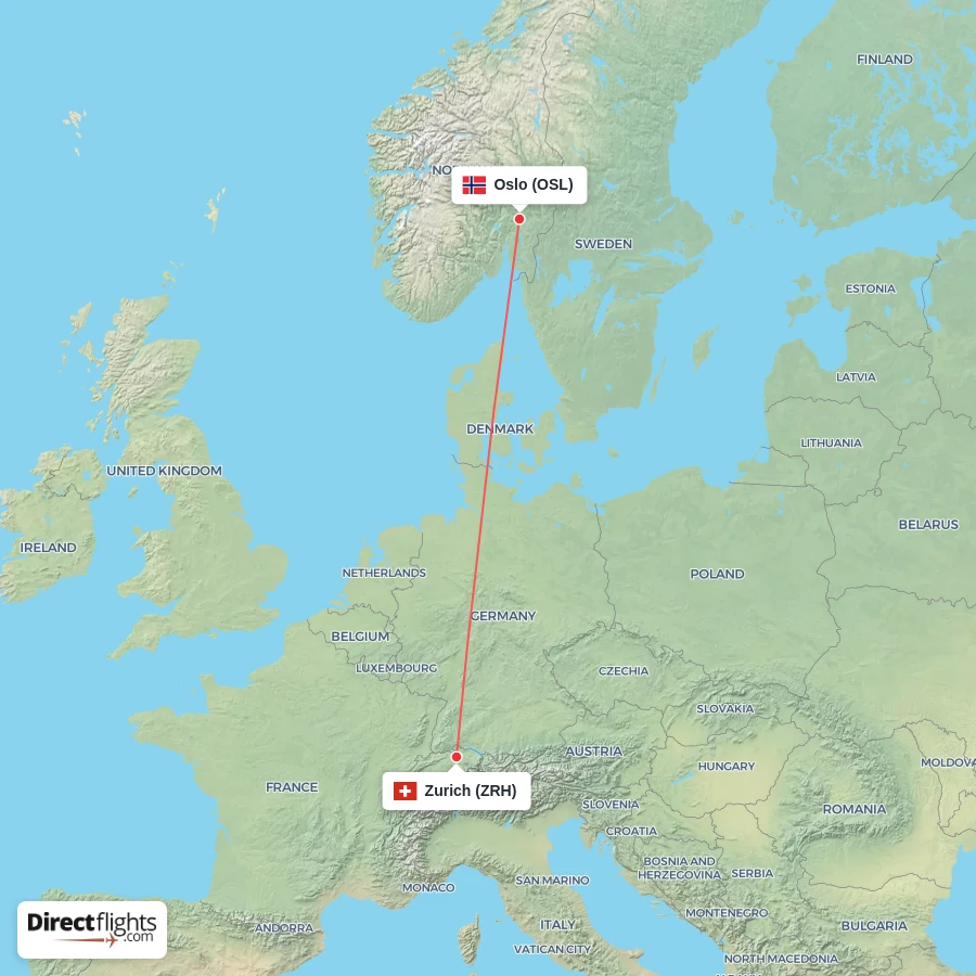 ZRH - OSL route map