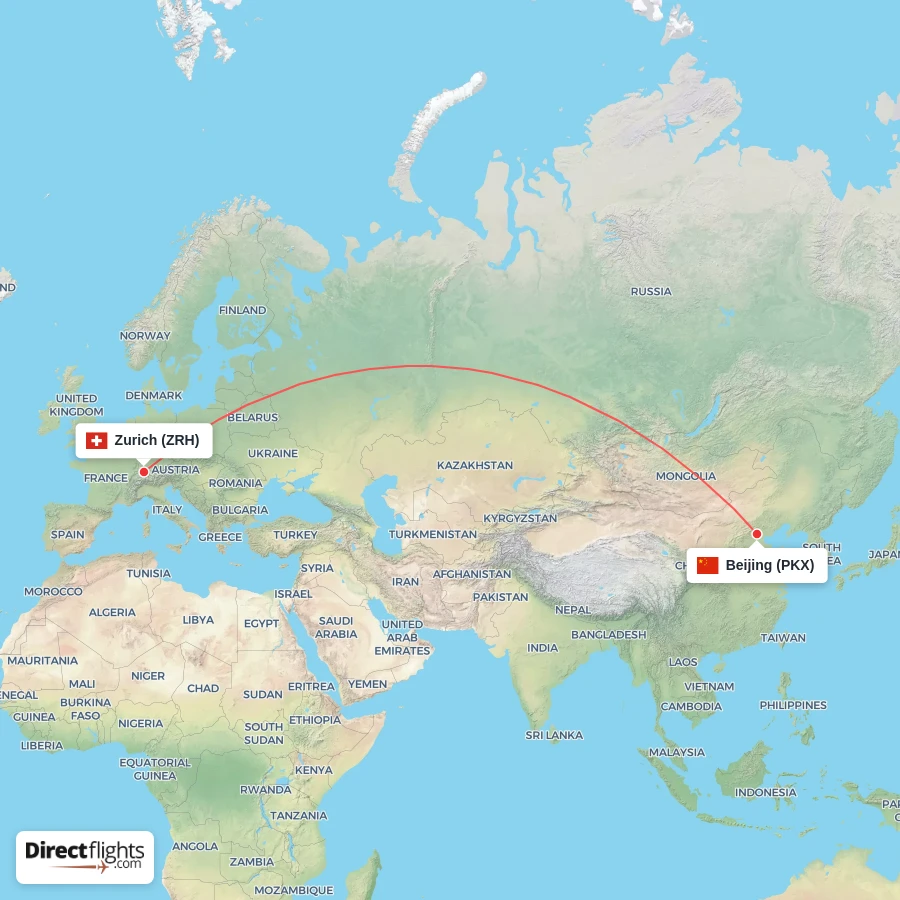ZRH - PKX route map