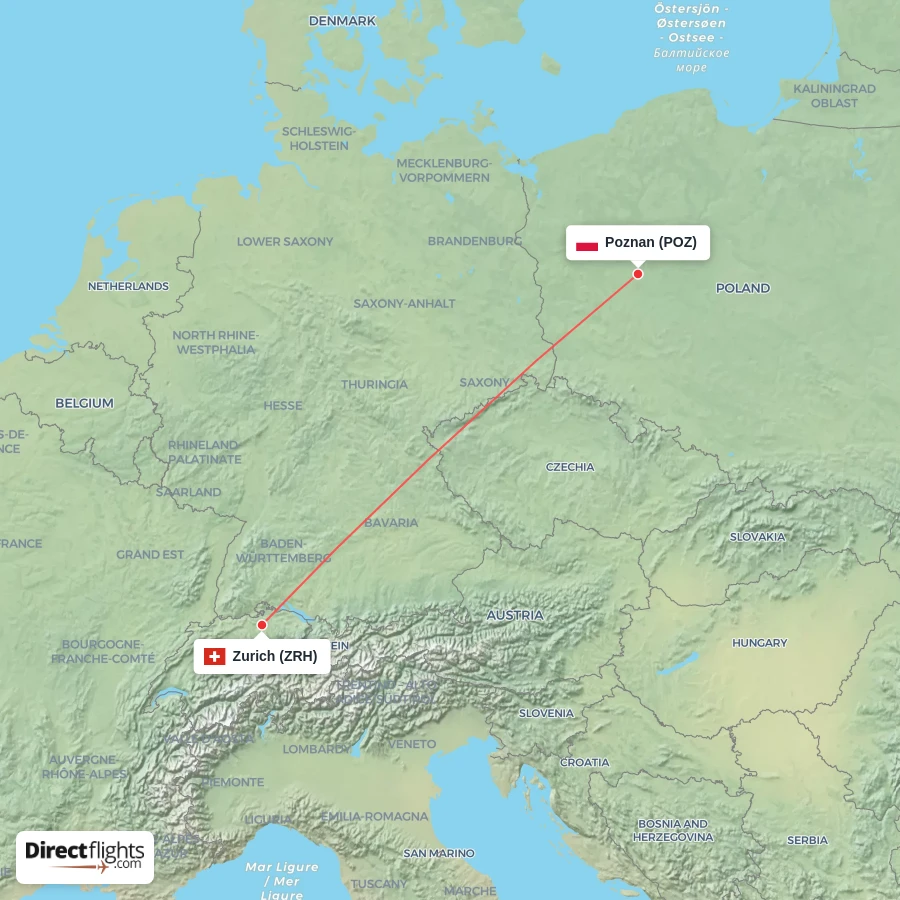 ZRH - POZ route map