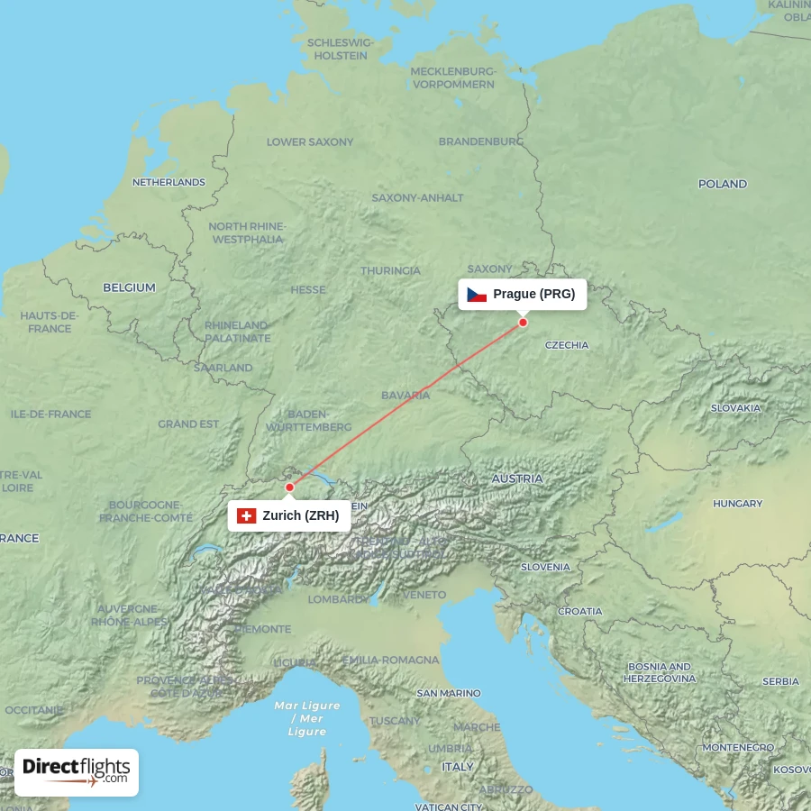 ZRH - PRG route map