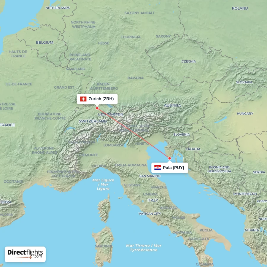 ZRH - PUY route map