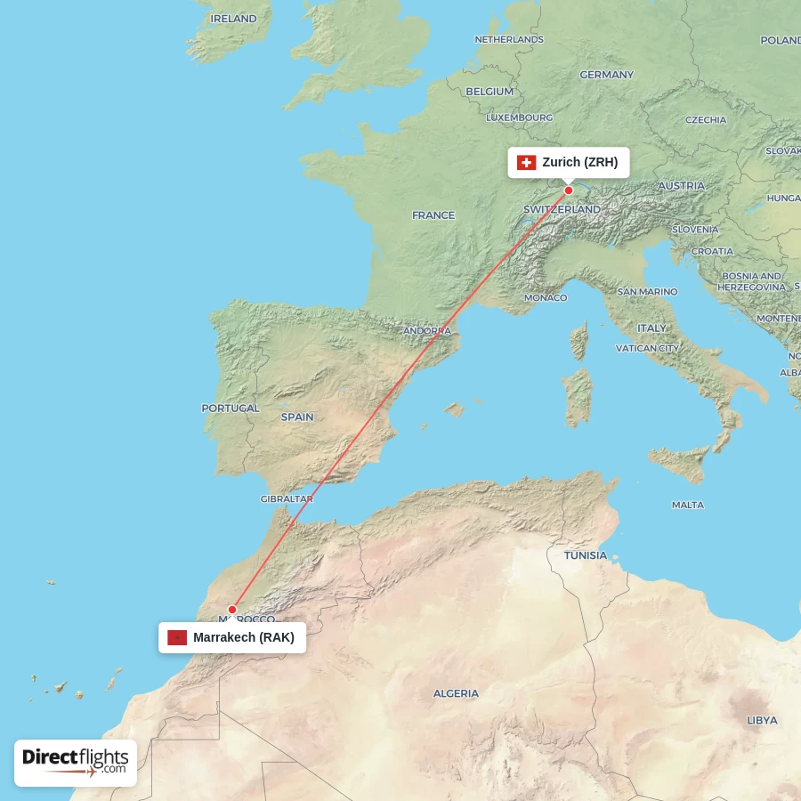 ZRH - RAK route map