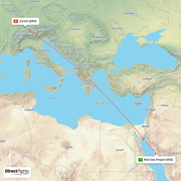 Zurich - Red Sea Project direct flight map