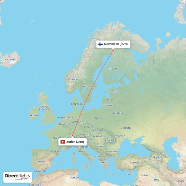 Zurich - Rovaniemi direct flight map