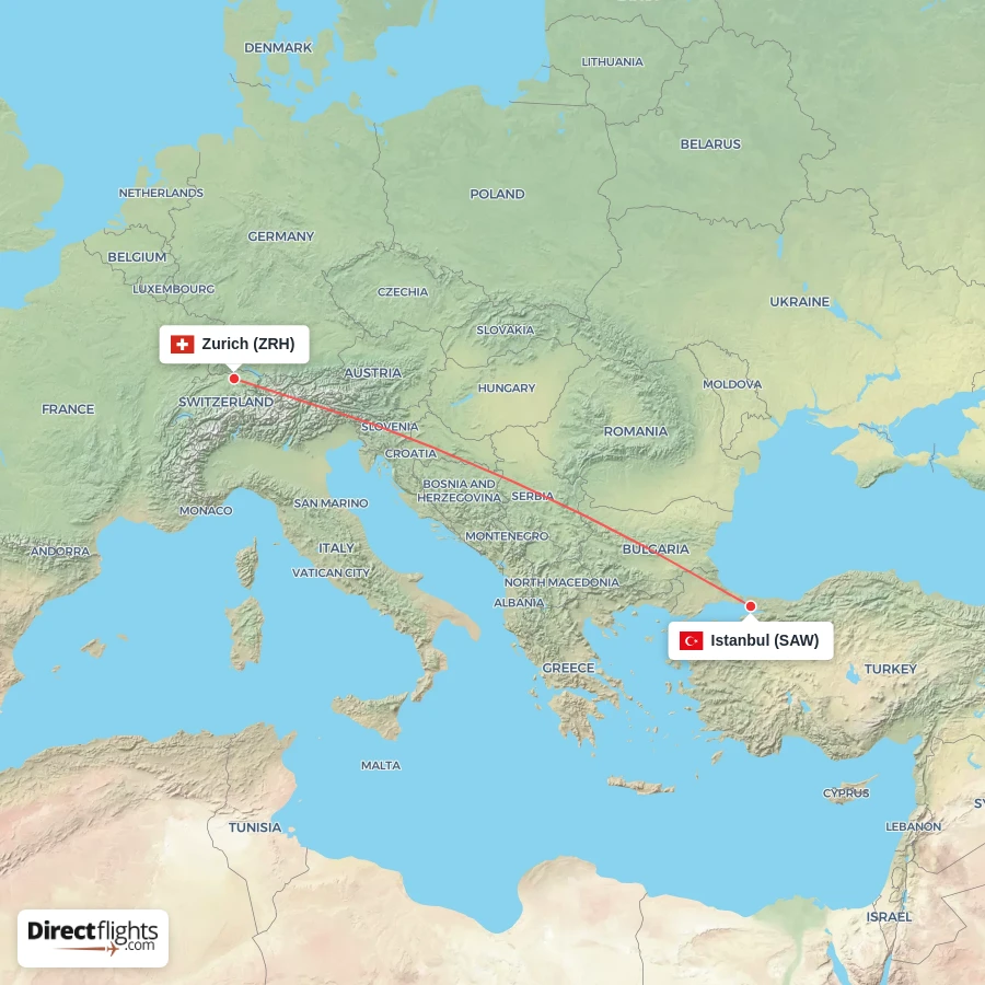 ZRH - SAW route map