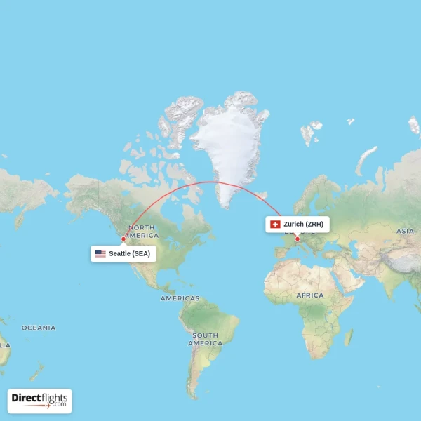 Zurich - Seattle direct flight map
