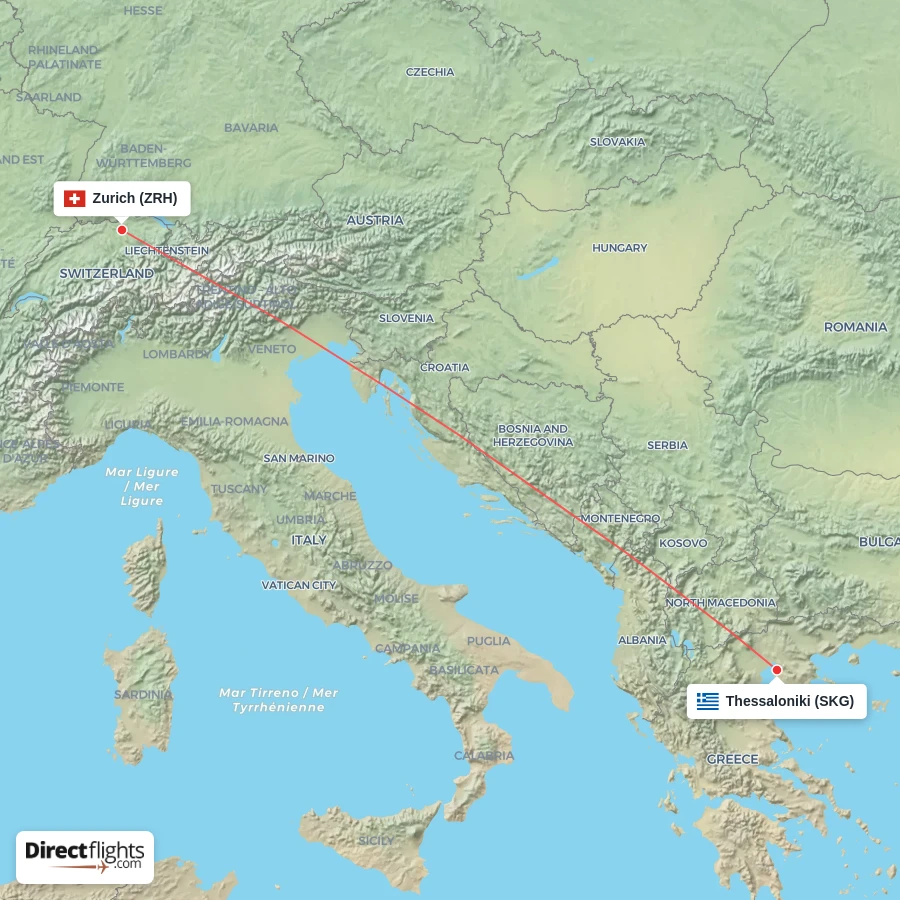 ZRH - SKG route map