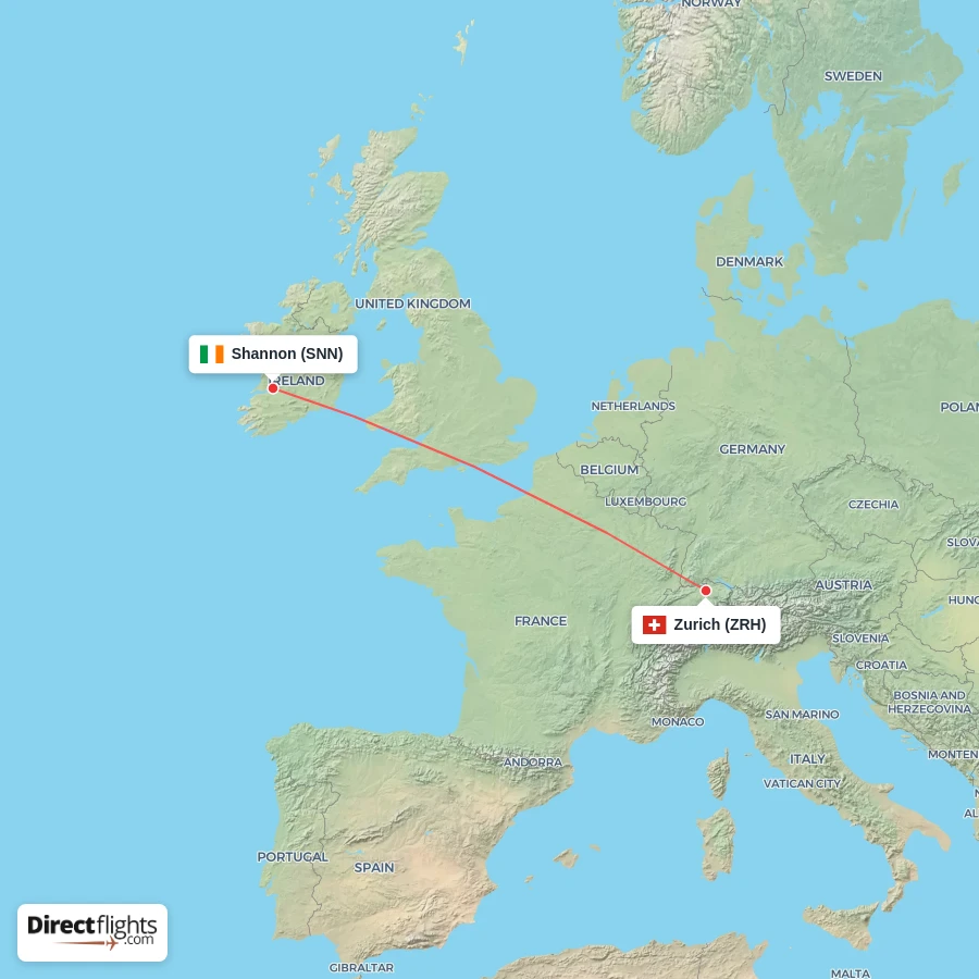 ZRH - SNN route map