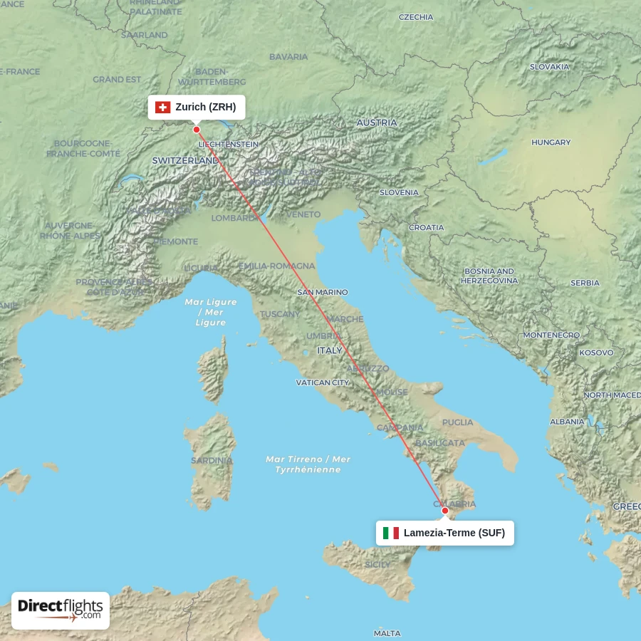 ZRH - SUF route map