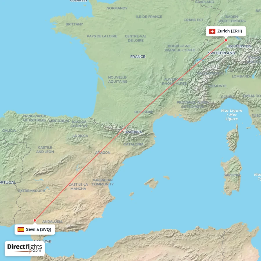ZRH - SVQ route map