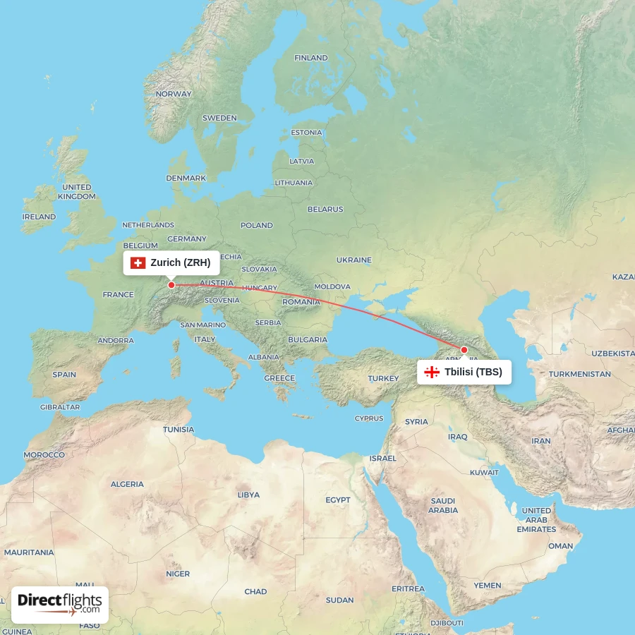ZRH - TBS route map