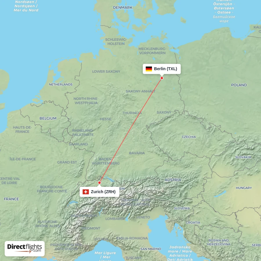 ZRH - TXL route map